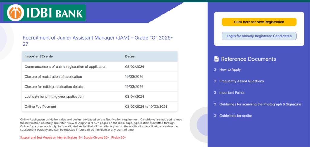 IDBI Bank Junior Assistant Manager 